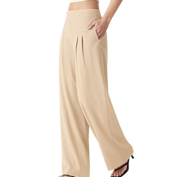 OGL Bamboo Blend Ponte Wide Leg Drapey Pull On Pants Cream Size Medium Petite - Picture 1 of 9